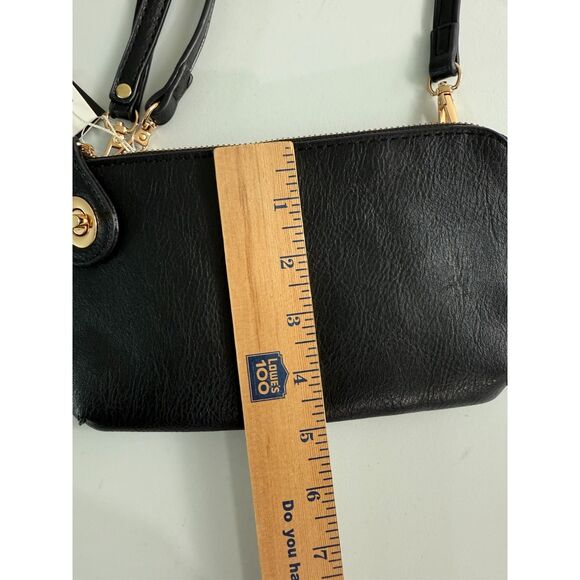 Poppi Black Vegan Wristlet Crossbody Wallet Bag Gold Hardware New With Tags - Picture 8 of 10